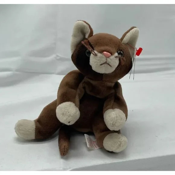 Ty Beanie Babies 1997 Pounce Brown Cat Bean Stuffed Animal